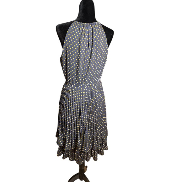 🔴Ann Taylor Orange Grey Polka Dot Tiered Sleeveless Halter Style Dress 8 - Picture 3 of 12